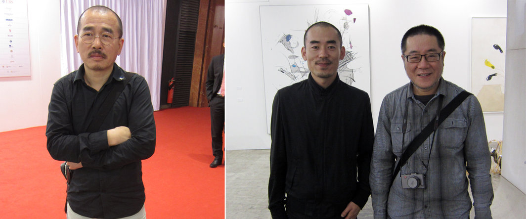 右：博尔赫斯书店机构与录像局创办人陈侗；右：艺术家张鼎与中央美术学院美术馆馆长王璜生.