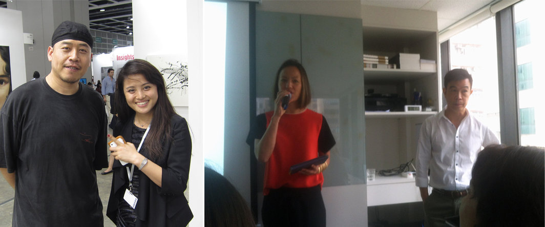 左：艺术家孙原与当代唐人艺术中心的王贝莉；右：亚洲艺术文献库的徐文玠（Claire Hsu）与艺术家黃海昌（Hoy-cheong Wong）.