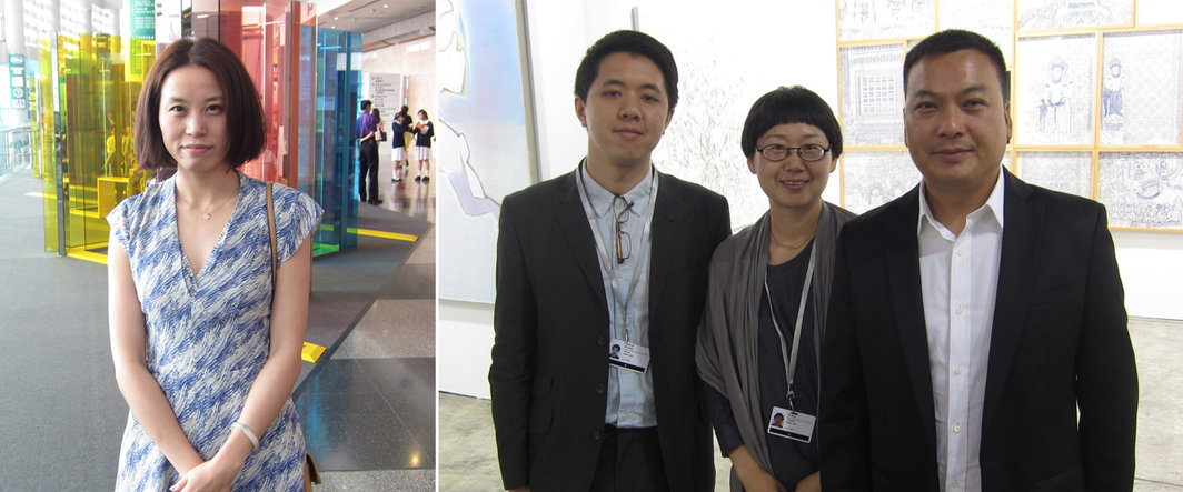 左：凤凰卫视文化发展有限公司艺术副总监周冰心；右：魔金石空间的Billy Tang，潘宝会与曲科杰.