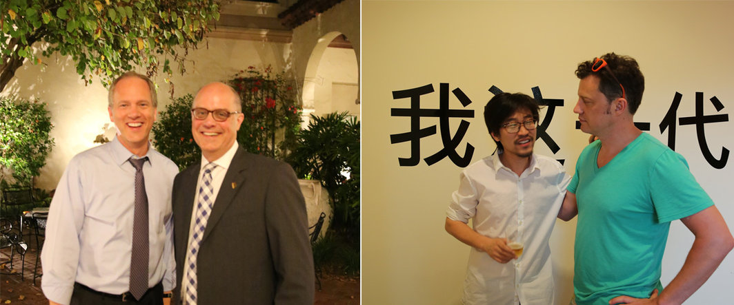 左：坦帕美术馆馆长Todd D. Smith与圣彼得堡美术馆馆长Kent Lydecker；右：艺术家靳山与Spencer Museum策展人Kris Ercums.