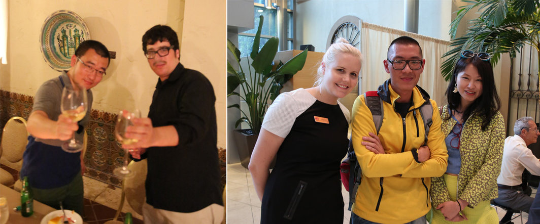 左：艺术家孙逊与展览纪录片拍摄者Max Berger；右：圣彼得堡美术馆当代艺术策展人Katherine Pill，艺术家叶楠及其夫人.