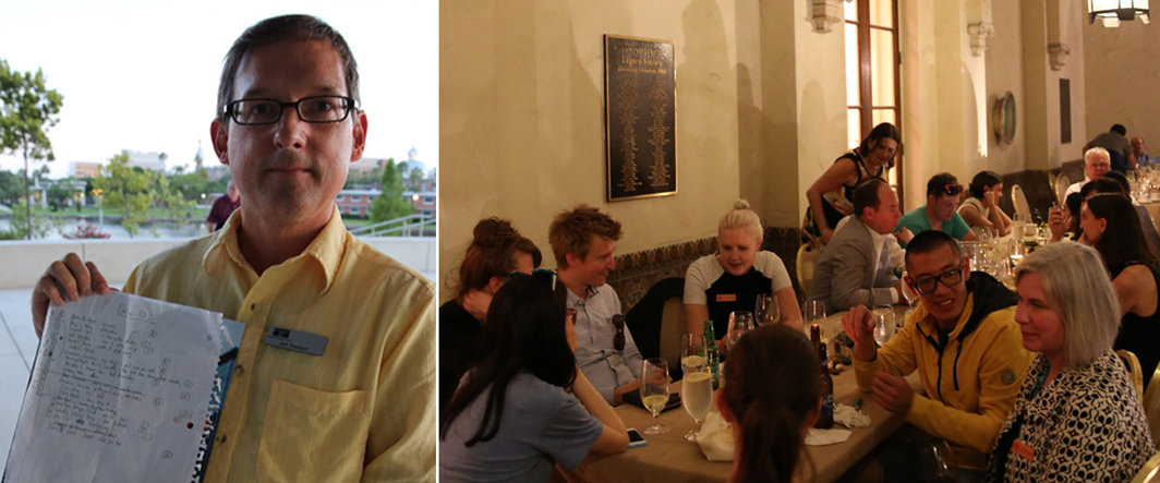 左：坦帕美术馆的会员负责人并兼职开幕DJ的Jeff Stewart；右：圣彼得堡美术馆开幕晚宴现场.