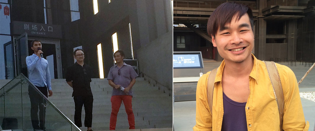 左：《耶利哥城之口》（Jericho Mouth）开幕现场；右：艺术家厉槟源.