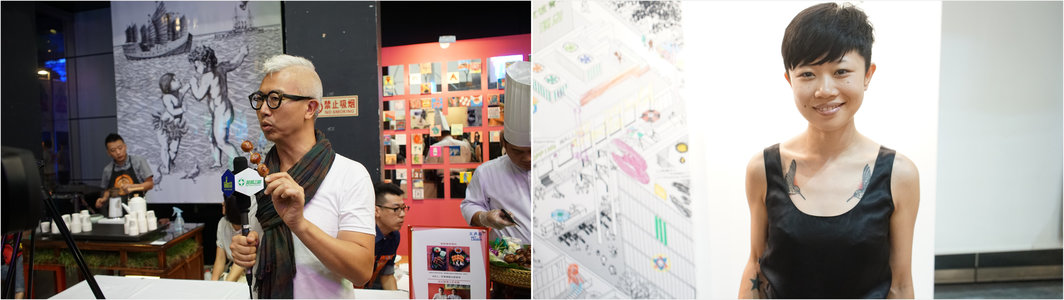 左：香港资深跨媒体创作人欧阳应霁；右：时装设计师Vega Wang.