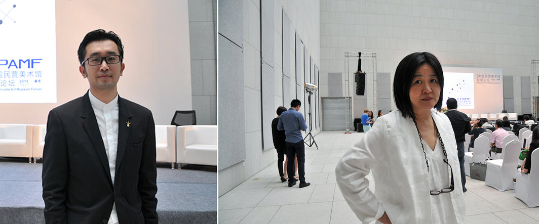 左：今日美术馆馆长高鹏；右：银川当代美术馆艺术总监谢素贞.