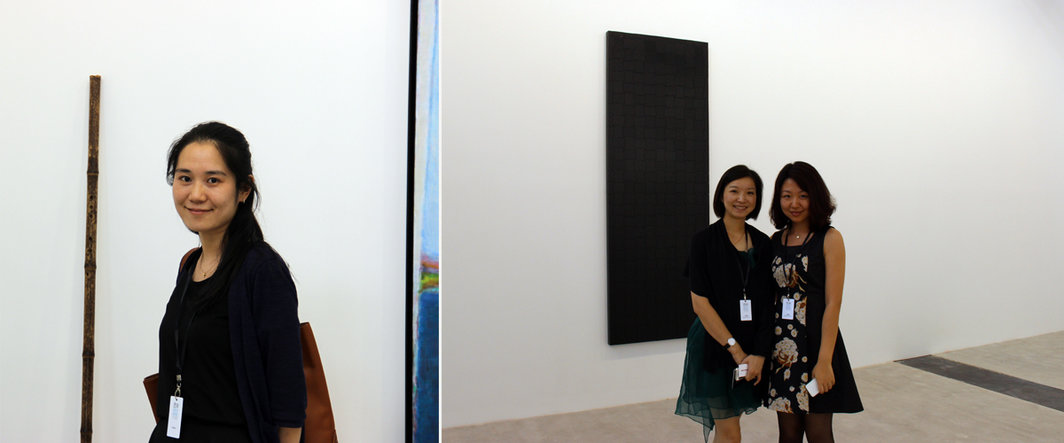 左：《艺术当代》编辑吴蔚；右：沪申画廊经理杨晓燕与展览部的沈璇.