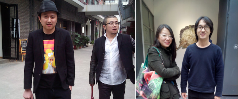 左：华氏画廊的柳正浩，艺术家陈飞；右：艺术家苗颖与陆平原.