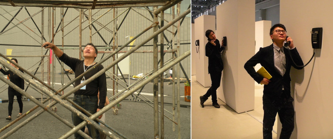 左：日本帐篷剧导演樱井大造（Sakurai Daizo）；右：艺术家黄汉明（   Ming Wong）与艺术家杨沛铿（Trevor YEUNG）.