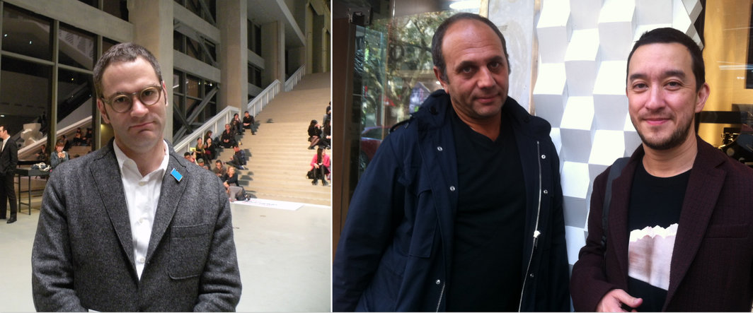左：北京尤伦斯当代艺术中心馆长田霏宇（Philip Tinari）；右：艺术家Anton Vidokle与艺术家/策展人秦思源（Colin Chinnery）.