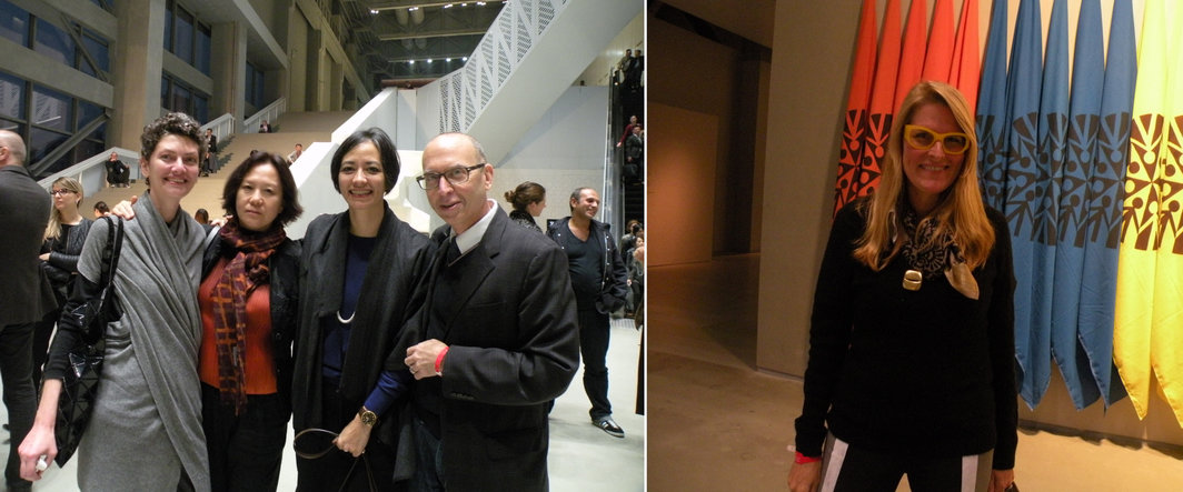 左：北京国际设计周总监毕月（Beatrice Leanza），策展人郭晓彦，香港M+博物馆策展人姚嘉善（Pauline Yao）和James Cohan画廊总监邵希亚(Arthur Solway)；右：香港10号赞善里画廊总监姬蒂・天利（Katie de Tilly）.