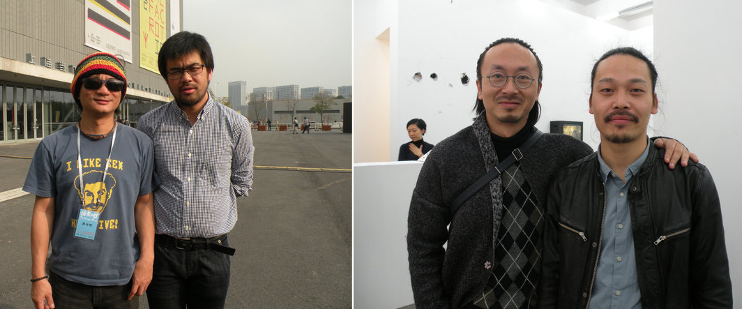 左：艺术家黄孙权与艺术家石可；右：艺术家朱敬一与唐狄鑫.