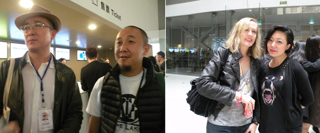 左：艺术家赵亮与艺术家颜峻；右：Paloma Powers的Samantha Culp和精日传媒副出版人胡宇君.