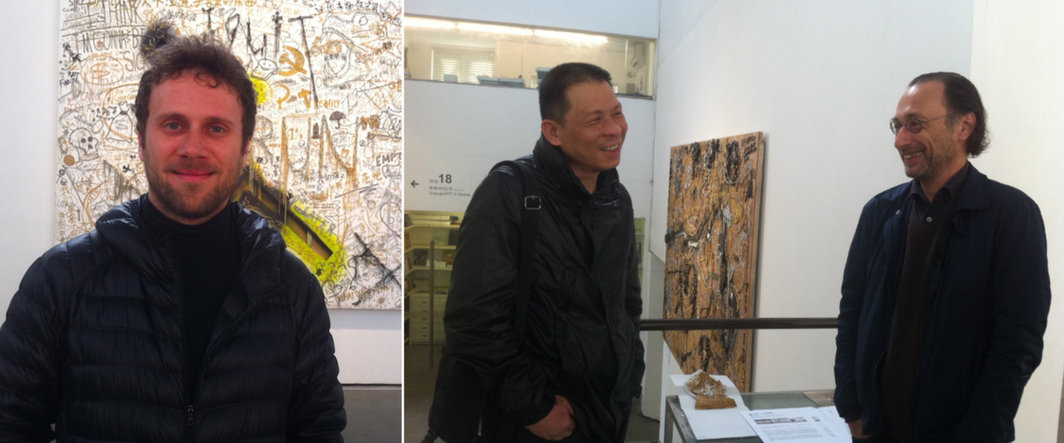 左：艾可空间总监Roberto Ceresia；右：艺术家林一林与香格纳画廊的何浦林（Lorenz Helbling）.