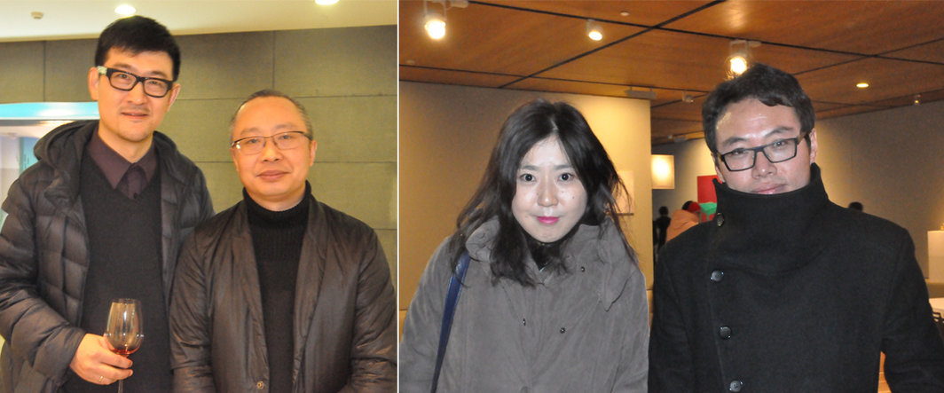 左：中央美术学院美术馆的蔡萌与千高原艺术空间的刘杰；右：策展人付晓东与康学儒.