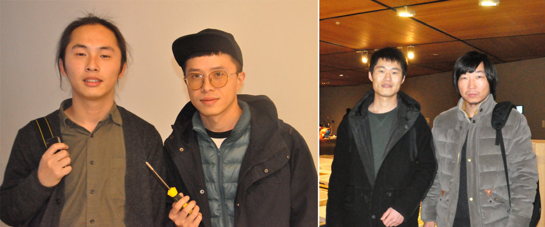 左：艺术家丁世伟和林科；右：艺术家秦观伟与闫冰.