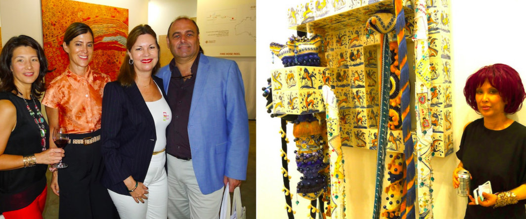 左：Lisson画廊的Sarah Wang, 影像策展人Lisa Botos与藏家 Ian/Kathy Dunderdale；右： 画廊家林明珠(Pearl Lam).