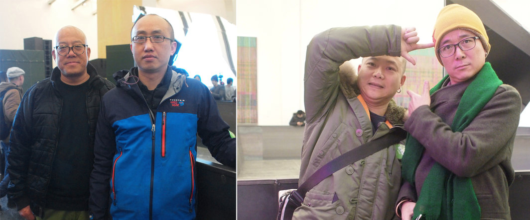 左：艺术家庄辉与陈晓云；右：艺术家何岸与赵亮.