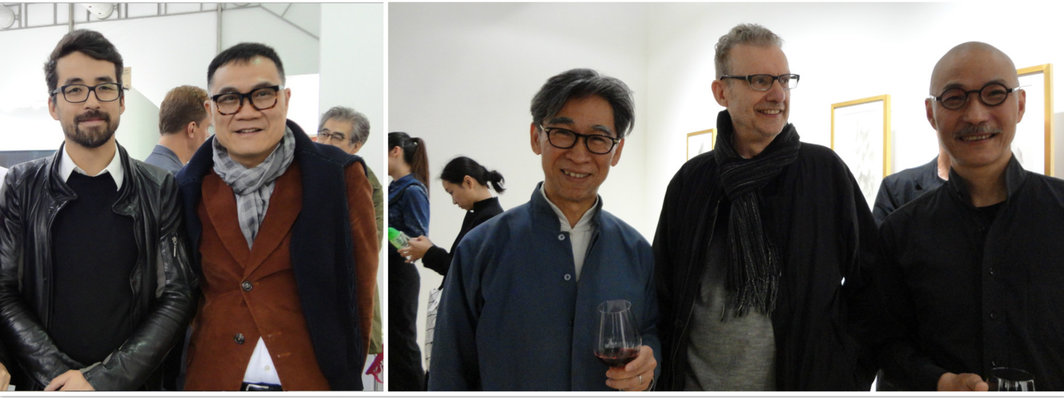 左：南条俊辅和现代传播董事长邵忠：右：画廊家张颂仁，学者John Rajchman和艺术家徐龙森.