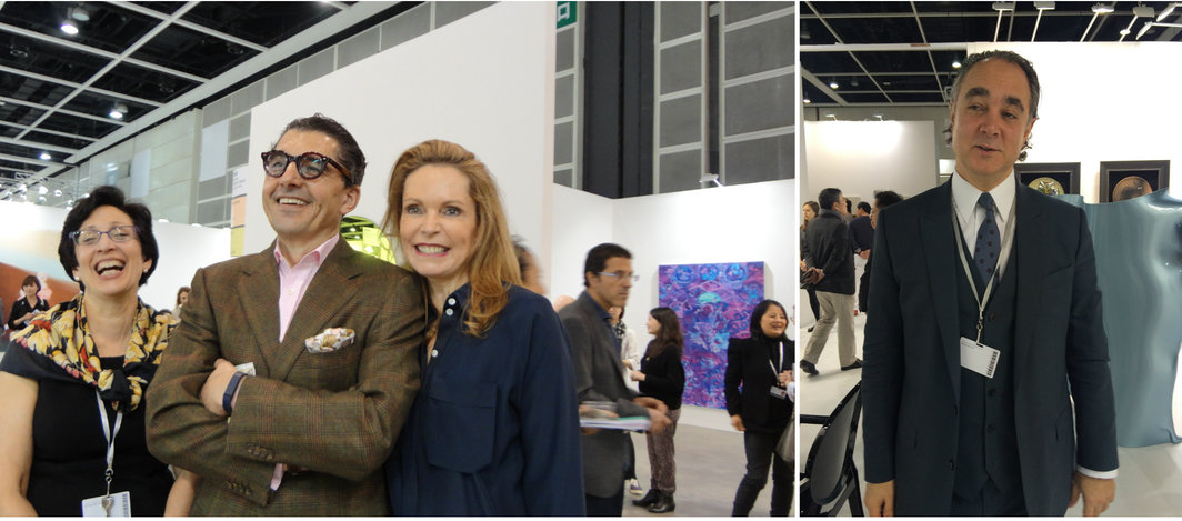 左：Gallery Lelong的Mary Sabatino，收藏家Marx Burger和Monique Burger；右：Galerie Gmurzynska的Mathias Rastorfer.