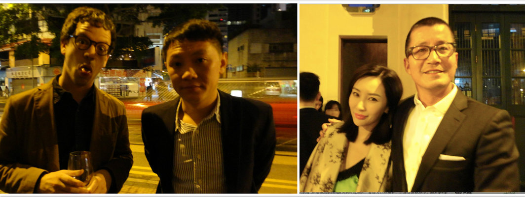 左：《华尔街日报》驻港记者Ned Levin和艺术家徐渠；右：Art021创始人应青蓝与收藏家William Zhao.
