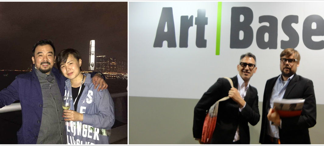 左：艺术家林载春和曹斐；右：Art Reoriented联合创办人Sam Bardaouil&amp;Till Fellrath.