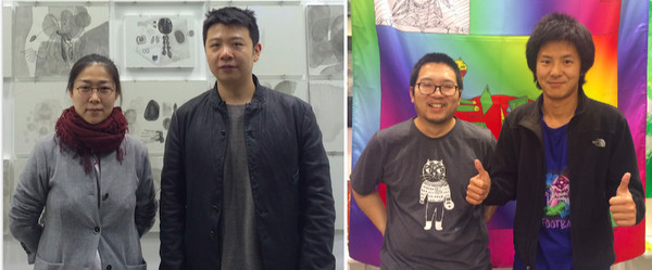 左：空白空间的田原和艺术家何翔宇；右：艺术家烟囱和温凌.