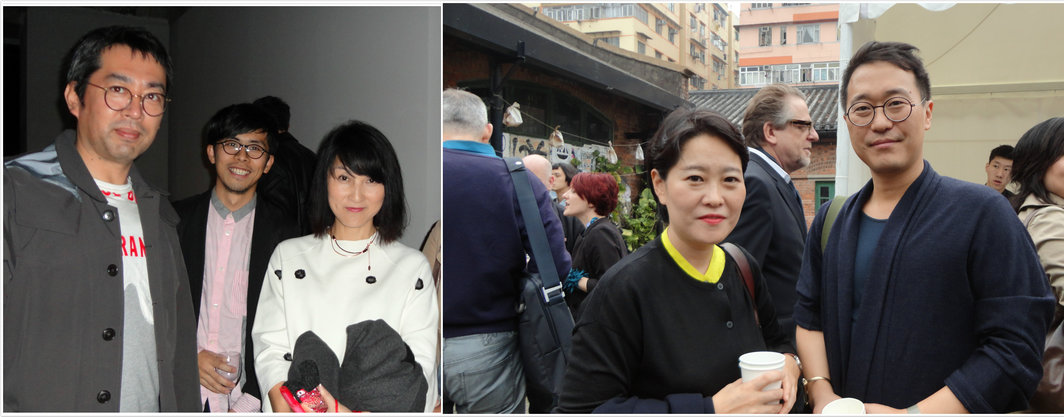 左：艺术家加藤泉，田中英行和策展人长谷川仁美，右：M+总策展人郑道炼及友人.