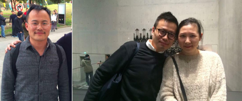 左：艺术家郑焕；右：Leo Xu Projects的许宇及廖薇.