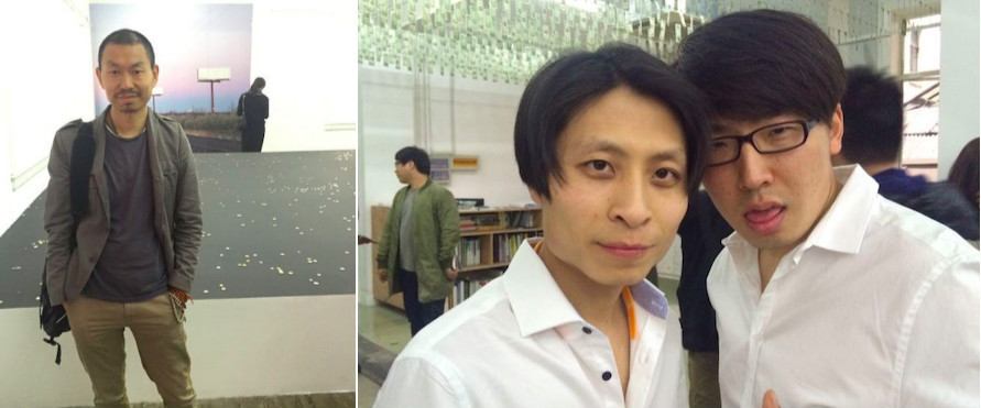左：艺术家邱黯雄；右：双飞小组的李明及崔绍翰.
