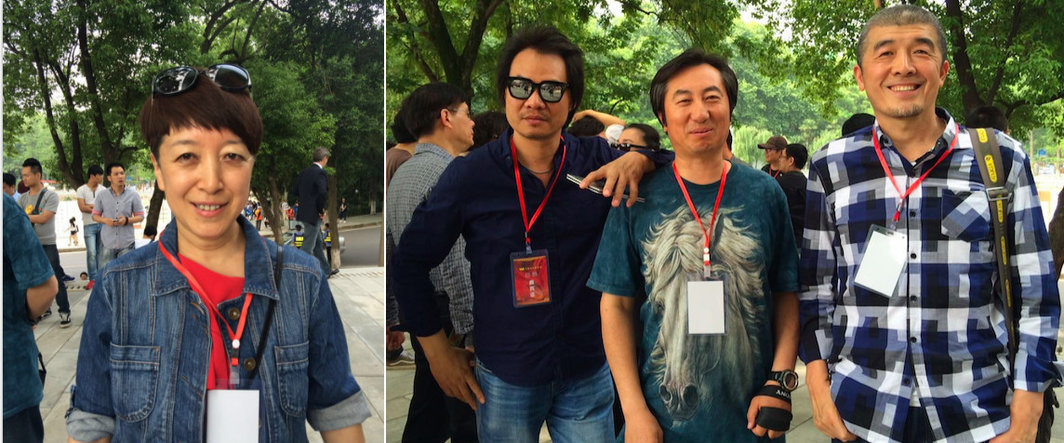 左：长江影像双年展海外策划人张芳；右：艺术家韩磊， 王彤与任曙林。