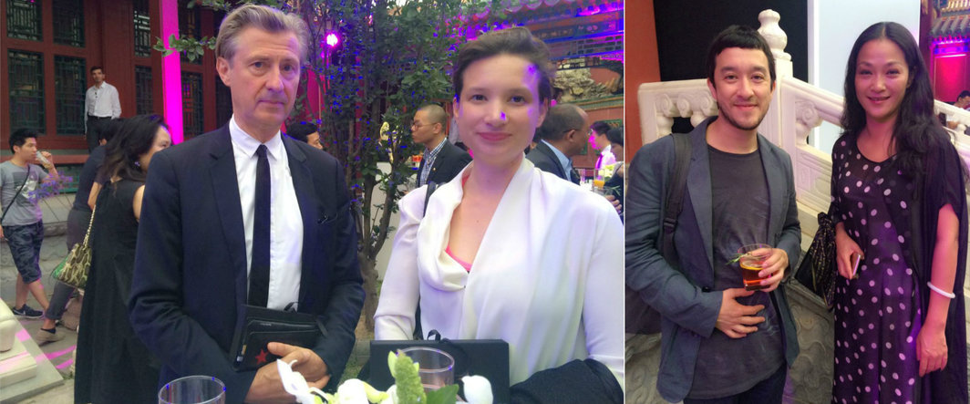 左：独立策展人Jerome Sans及友人；右：策展人秦思源及武汉艺术总站创办人林沫如。