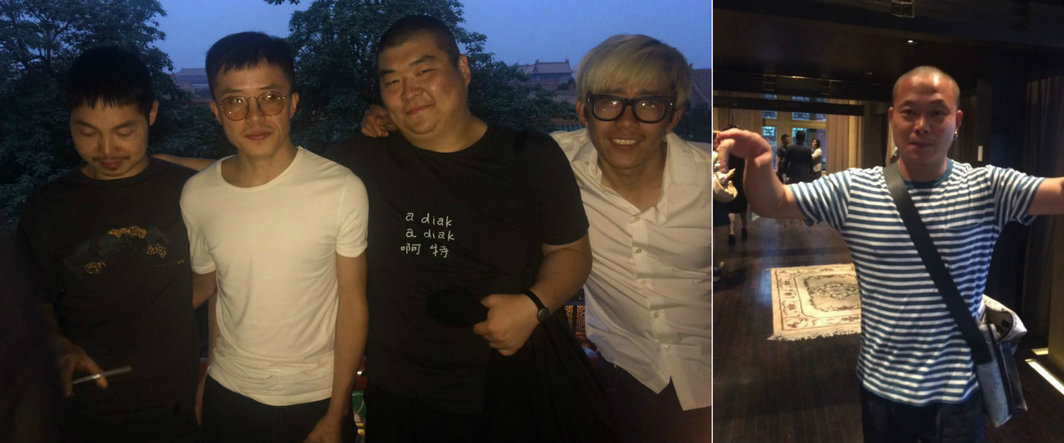 左：艺术家杨心广，林科，徐文恺（aaajiao)与程然；右：艺术家何岸。