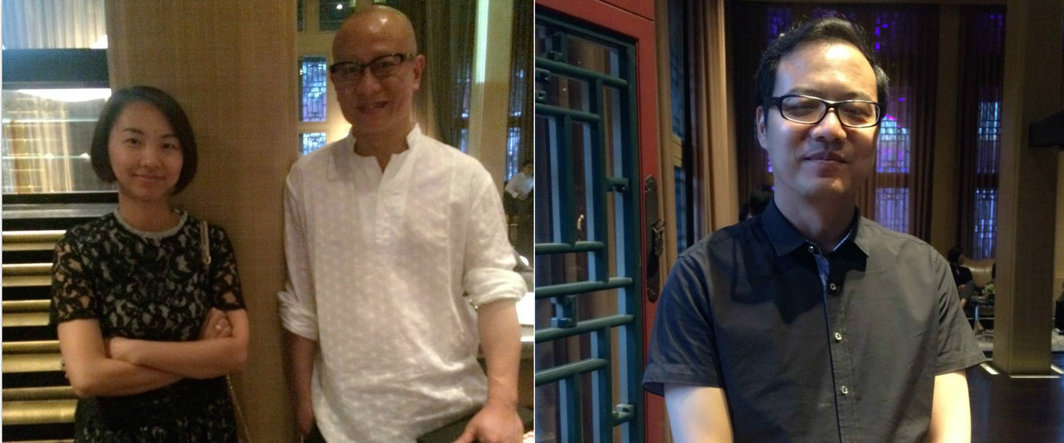 左：杨画廊的杨洋与艺术家刘韡；右：中央美院美术馆策展人王春辰。