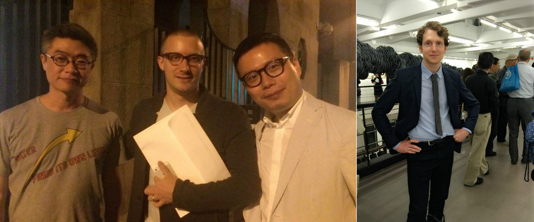 左：艺术家张奕满，《艺术界》主编岳鸿飞与Leo Xu Projects许宇；右：上海法国领事馆文化参赞保尔。