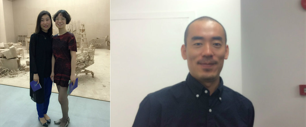 左：上海多伦美术馆策展人马艳与英国领事馆文化处艺术项目主管顾灵； 右：艺术家张鼎。