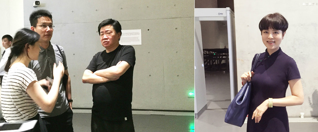 左：自由撰稿人卢婧，白立方王欢与艺术家周铁海；右：艺术家喻红。