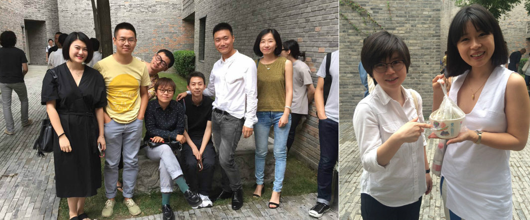 左：泰康空间的袁嘉敏，艺术家李琦，马力蛟，陶辉，鄢醒，华烯宇及友人；右：《艺术界》的吴建儒与赵梦莎.