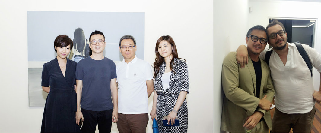 左：乔空间创办人蔡荔馨与乔志兵，收藏家余德耀与夫人Michelle；右：艺术家林明弘与策展人乐大豆。