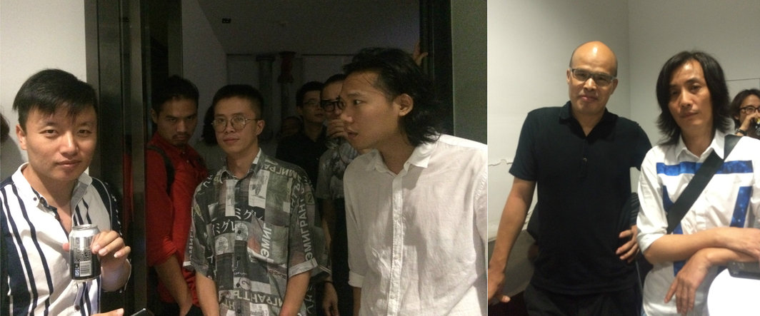 左：双飞艺术中心的杨峻岭，张乐华，林科和黄丽芽；右：同济大学教授陆兴华与艺术家施勇。