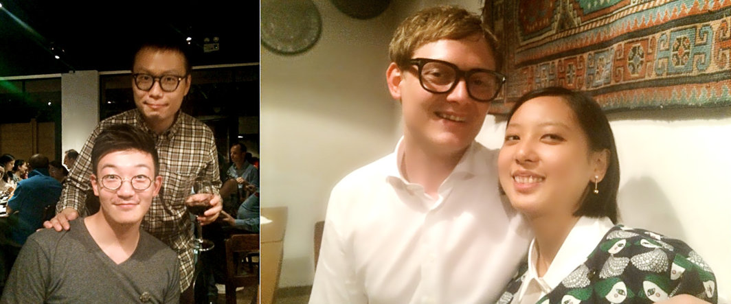 左：Leo Xu Projects总监许宇与外滩美术馆资深策展人李琪；右：艺术家Kristian Nielson与刘诗园。