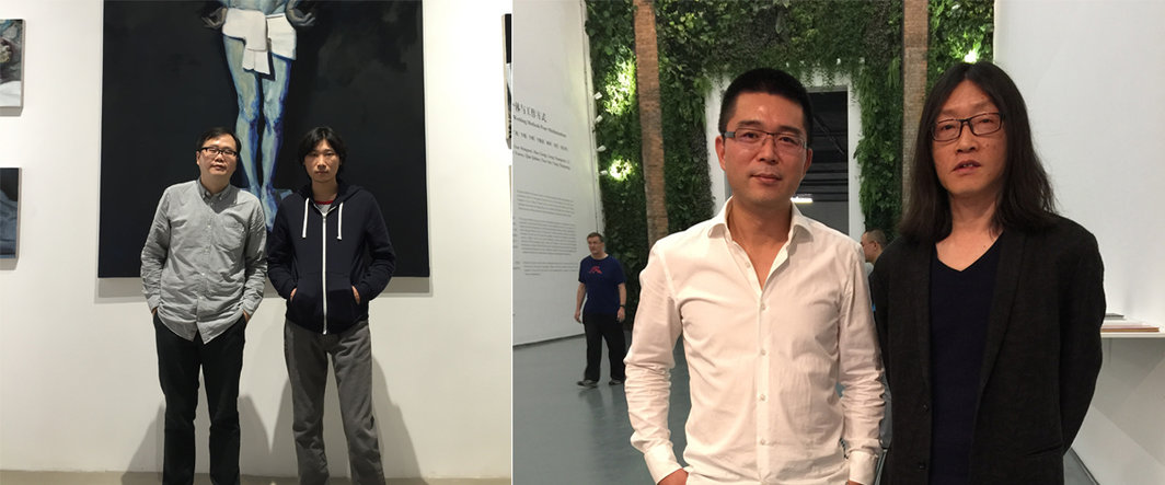 左：策展人孙冬冬与艺术家刘夏；右：蜂巢当代艺术中心的夏季风与策展人朱朱.