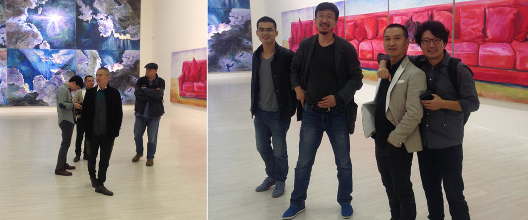 左：艺术家曾梵志；右：艺术家吴厚挺，王兴伟，刘唯艰与廖国核.