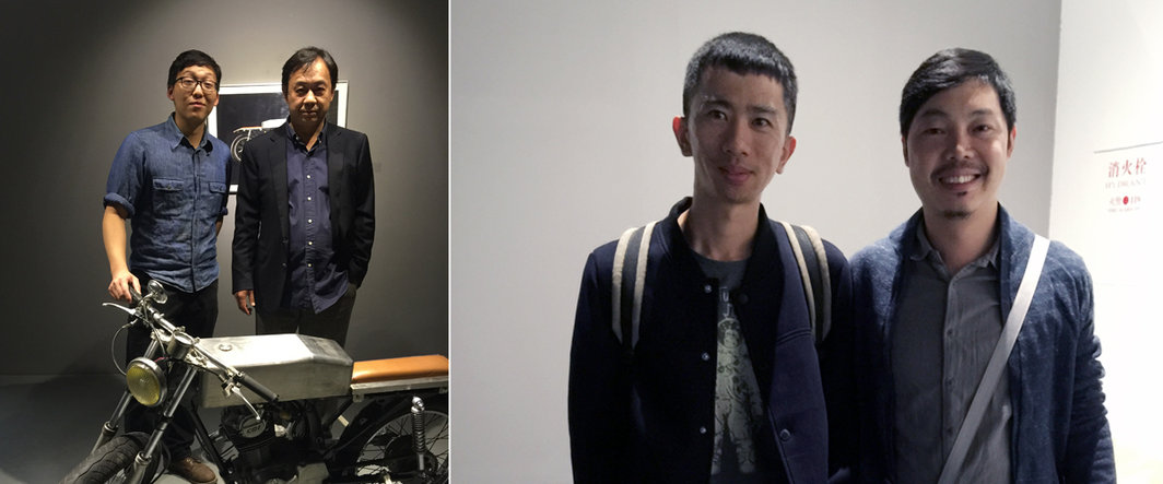 左：艺术家蒋立与策展人魏明；右：艺术家杨键与杨心广.