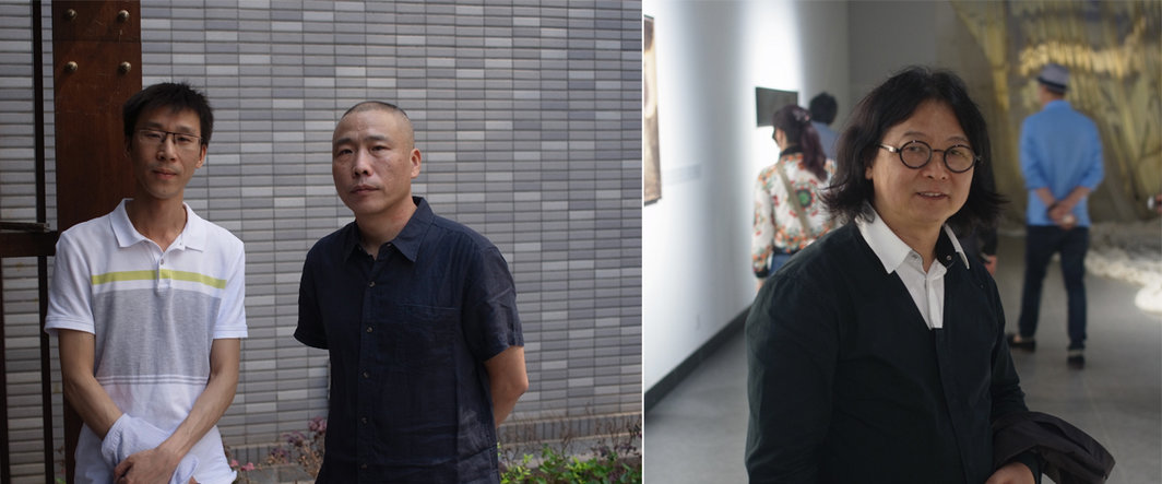 左：评论家盛葳与艺术家王友身；右：艺术家丁乙.