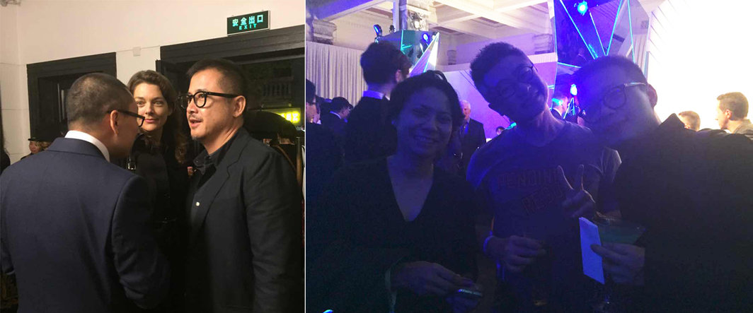 左：艺术家林明弘与Heidi Voet；右：Silverlens Gallery创始人Isa Lorenzo，艺术家张奕满（Heman Chong）与Leo Xu Projects的许宇.