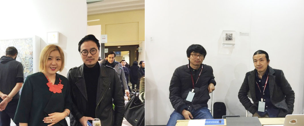 左：策展人付晓东与艺术家黄含康；右：声音艺术家王长存与艺术家石川.