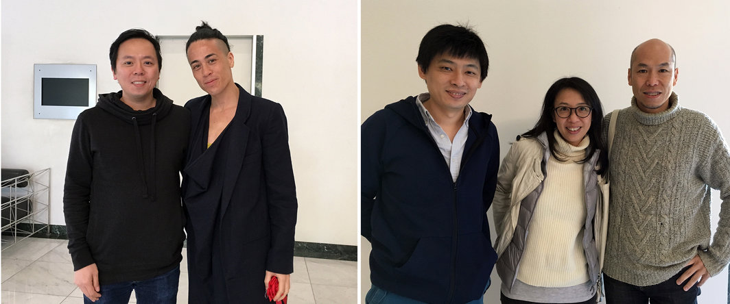 左：艺术家李杰和吴曾；右：艺术家刘鼎，黄志恒和梁志和.