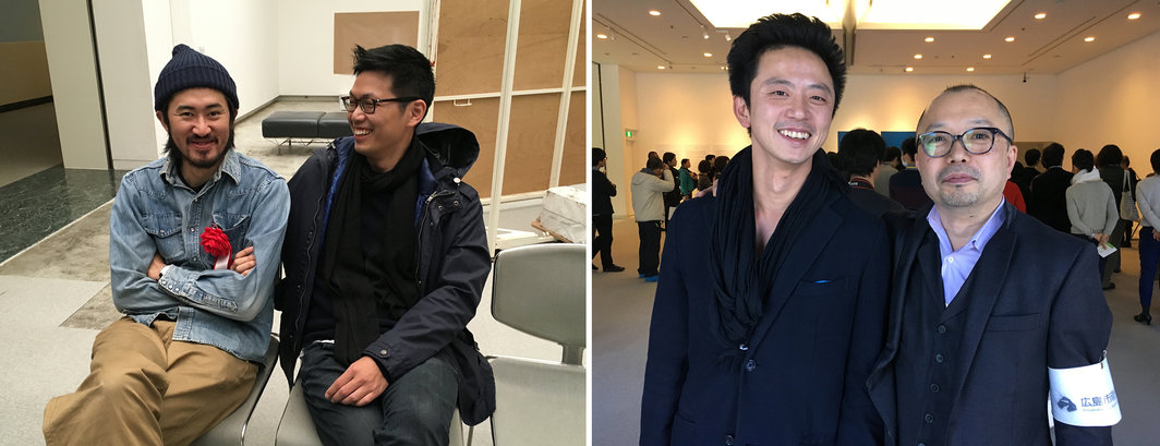 左：艺术家千葉正也和邓兆旻；右：艺术家杨俊和画廊家佐谷周吾.