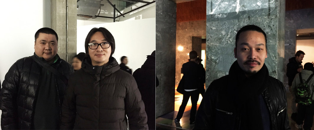 左：艺术家丁力与陆平原；右：艺术家唐狄鑫.