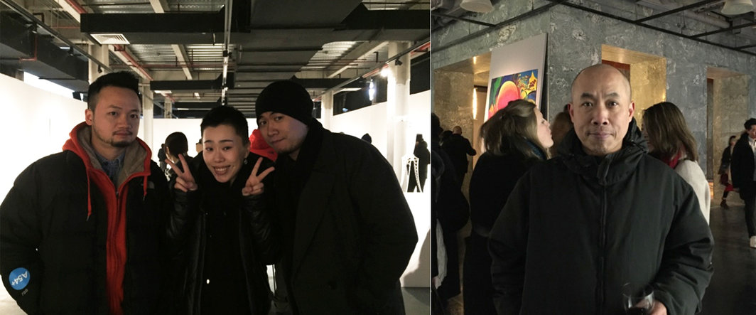 左：外滩美术馆助理策展人谢丰嵘，上海当代艺术馆策展人王慰慰与艺术家高铭研；右：Artlinkart创始人郑为民.